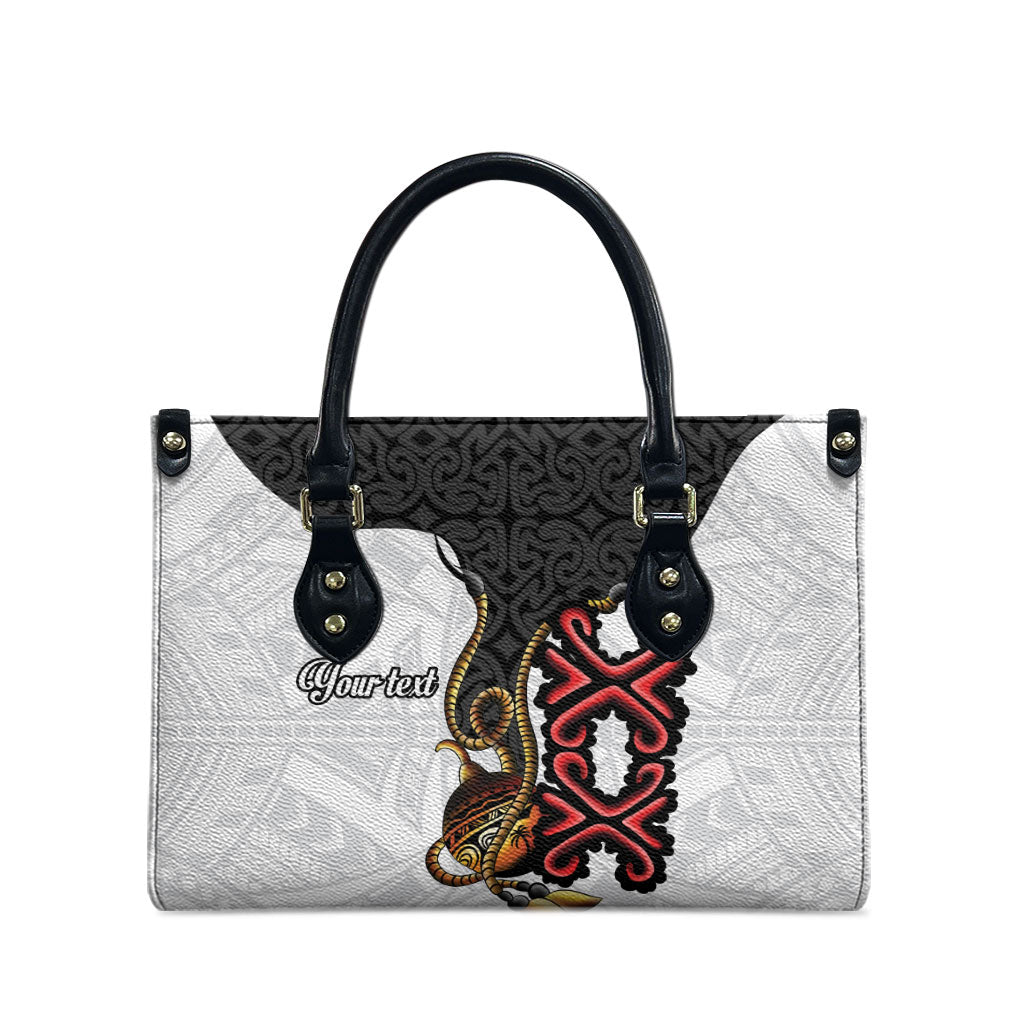 Personalised Papua New Guinea Oro Necklace Leather Bag Black Melanesia Traditional Pattern LT9 - Polynesian Pride