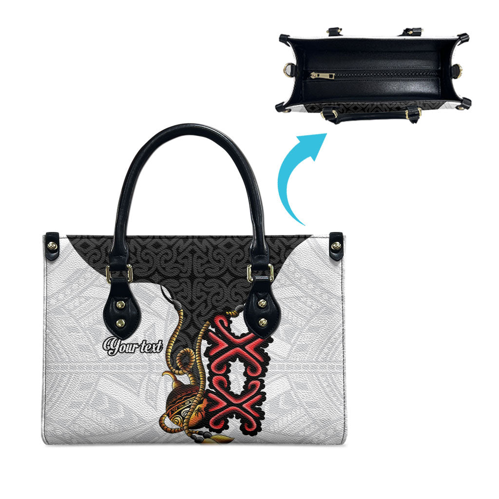 Personalised Papua New Guinea Oro Necklace Leather Bag Black Melanesia Traditional Pattern LT9 - Polynesian Pride