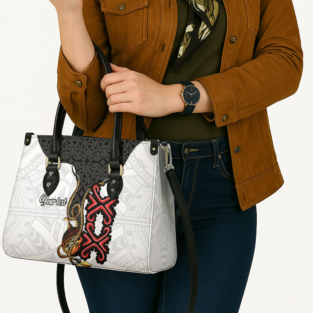 Personalised Papua New Guinea Oro Necklace Leather Bag Black Melanesia Traditional Pattern LT9 - Polynesian Pride