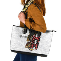 Personalised Papua New Guinea Oro Necklace Leather Tote Bag Black Melanesia Traditional Pattern LT9 Black - Polynesian Pride