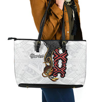 Personalised Papua New Guinea Oro Necklace Leather Tote Bag Black Melanesia Traditional Pattern LT9 - Polynesian Pride