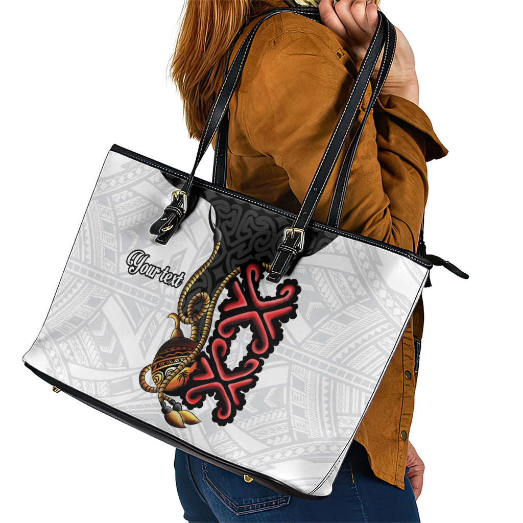 Personalised Papua New Guinea Oro Necklace Leather Tote Bag Black Melanesia Traditional Pattern LT9 - Polynesian Pride