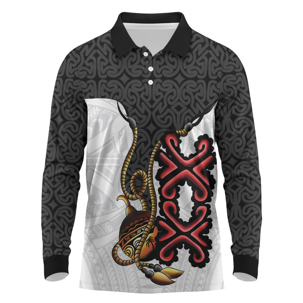 Personalised Papua New Guinea Oro Necklace Long Sleeve Polo Shirt Black Melanesia Traditional Pattern LT9 Black - Polynesian Pride