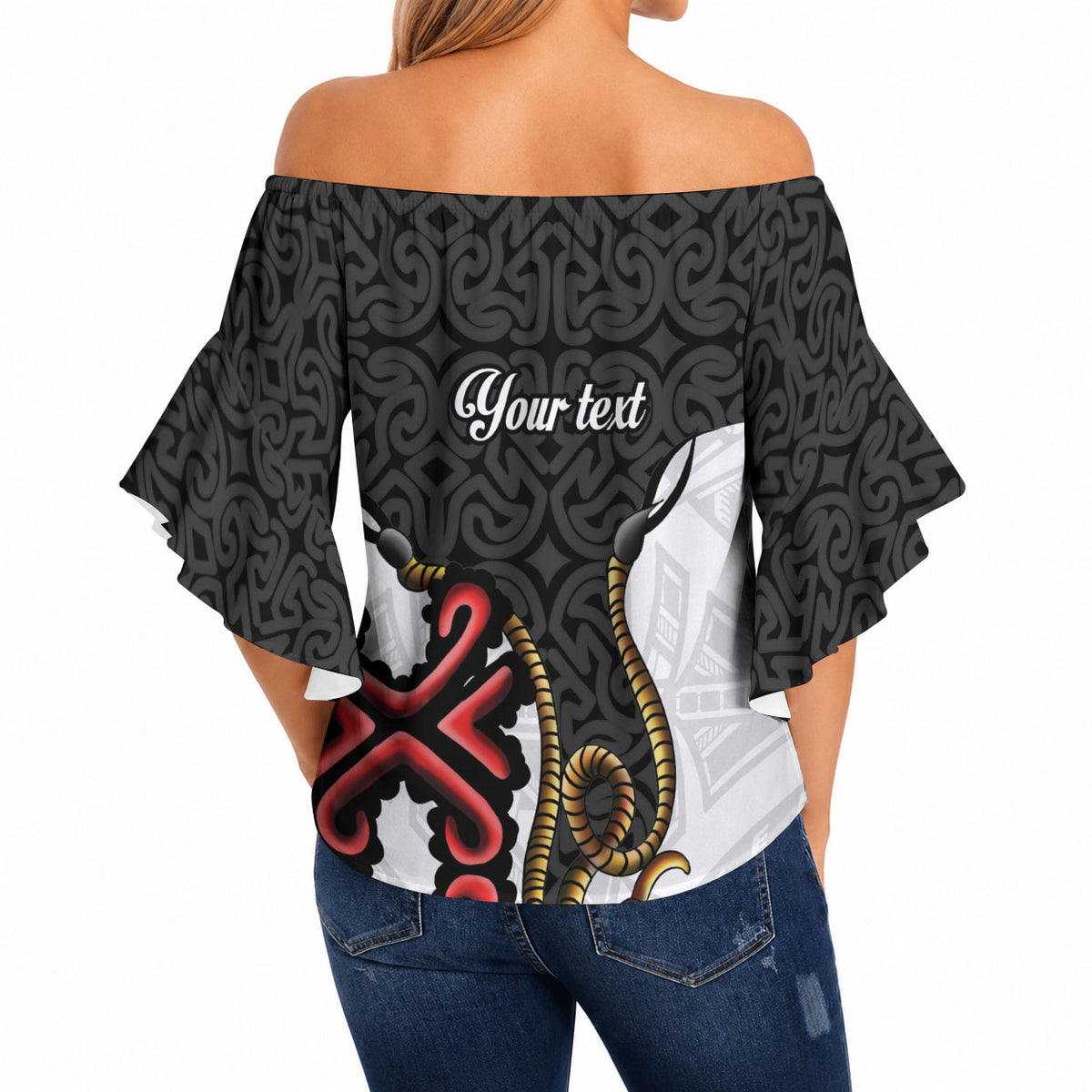 Personalised Papua New Guinea Oro Necklace Off Shoulder Wrap Waist Top Black Melanesia Traditional Pattern LT9 - Polynesian Pride