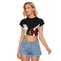 Personalised Papua New Guinea Oro Necklace Raglan Cropped T Shirt Black Melanesia Traditional Pattern LT9 Female Black - Polynesian Pride