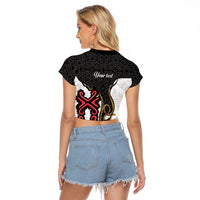 Personalised Papua New Guinea Oro Necklace Raglan Cropped T Shirt Black Melanesia Traditional Pattern LT9 - Polynesian Pride
