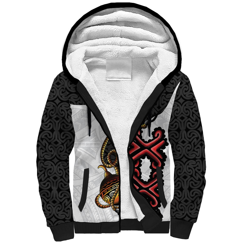 Personalised Papua New Guinea Oro Necklace Sherpa Hoodie Black Melanesia Traditional Pattern LT9 Unisex Black - Polynesian Pride
