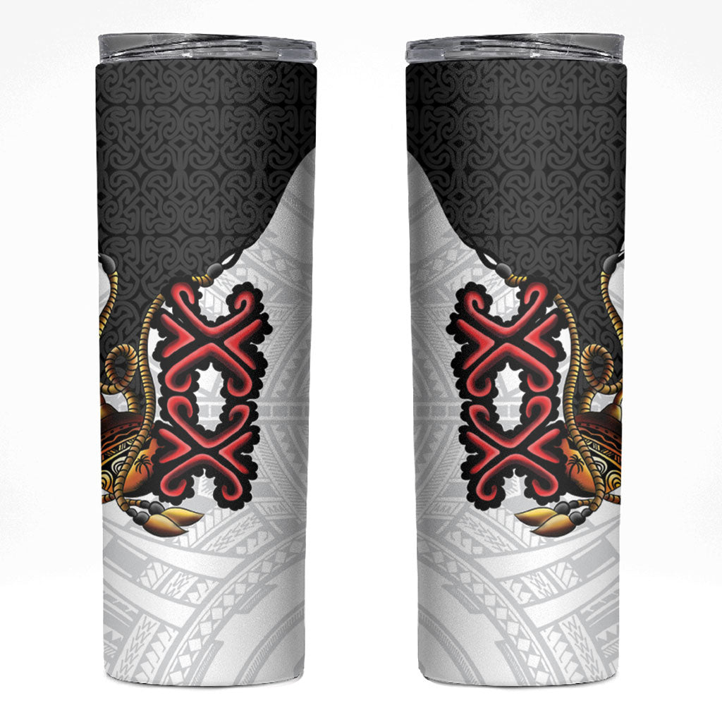 Personalised Papua New Guinea Oro Necklace Skinny Tumbler Black Melanesia Traditional Pattern LT9 Black - Polynesian Pride