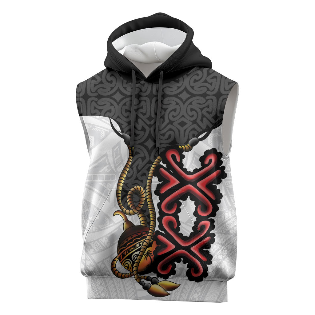 Personalised Papua New Guinea Oro Necklace Sleeveless Hoodie Black Melanesia Traditional Pattern LT9 Black - Polynesian Pride