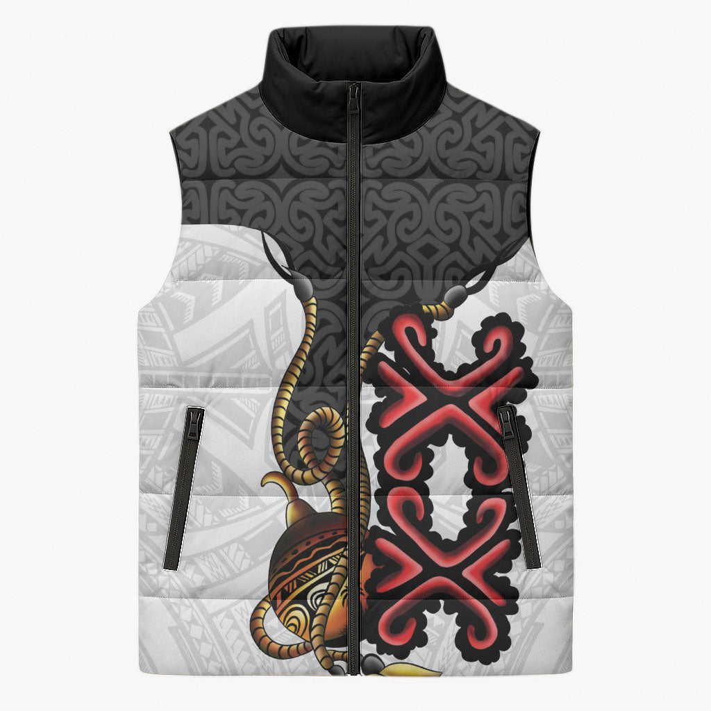 Personalised Papua New Guinea Oro Necklace Sleeveless Puffer Jacket Black Melanesia Traditional Pattern LT9 Unisex Black - Polynesian Pride