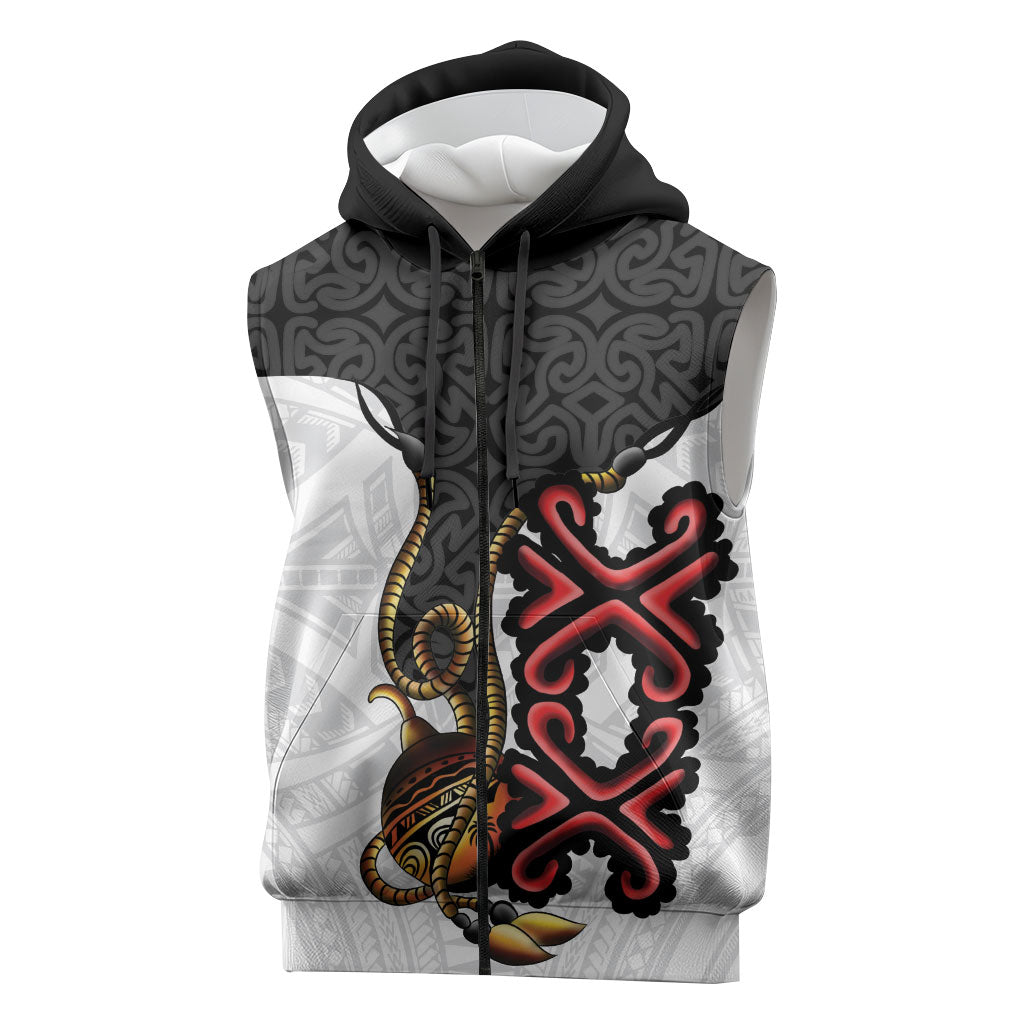 Personalised Papua New Guinea Oro Necklace Sleeveless Zip Hoodie Black Melanesia Traditional Pattern LT9 Black - Polynesian Pride