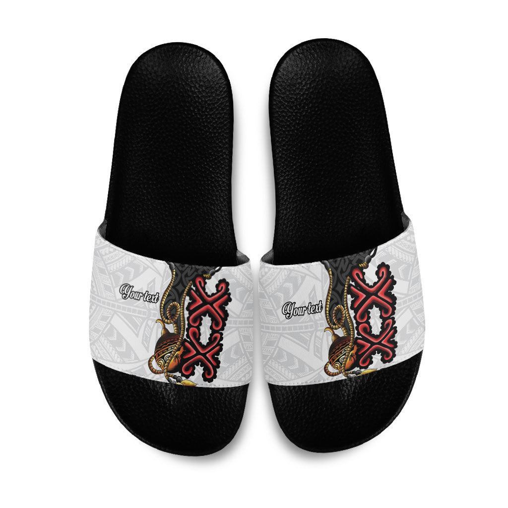 Personalised Papua New Guinea Oro Necklace Slide Sandals Black Melanesia Traditional Pattern LT9 Black - Polynesian Pride