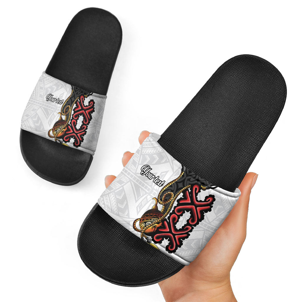 Personalised Papua New Guinea Oro Necklace Slide Sandals Black Melanesia Traditional Pattern LT9 - Polynesian Pride