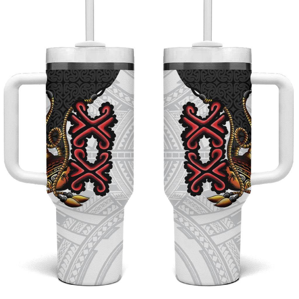 Personalised Papua New Guinea Oro Necklace Tumbler With Handle Black Melanesia Traditional Pattern LT9 One Size: 40 oz Black - Polynesian Pride