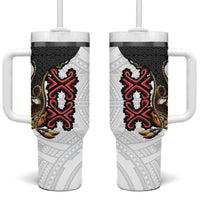 Personalised Papua New Guinea Oro Necklace Tumbler With Handle Black Melanesia Traditional Pattern LT9 One Size: 40 oz Black - Polynesian Pride