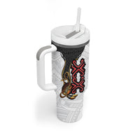 Personalised Papua New Guinea Oro Necklace Tumbler With Handle Black Melanesia Traditional Pattern LT9 - Polynesian Pride