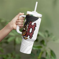 Personalised Papua New Guinea Oro Necklace Tumbler With Handle Black Melanesia Traditional Pattern LT9 - Polynesian Pride