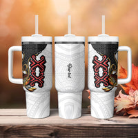 Personalised Papua New Guinea Oro Necklace Tumbler With Handle Black Melanesia Traditional Pattern LT9 - Polynesian Pride