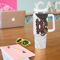 Personalised Papua New Guinea Oro Necklace Tumbler With Handle Black Melanesia Traditional Pattern LT9 - Polynesian Pride