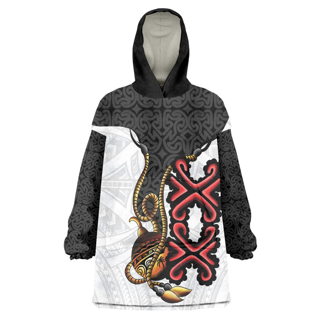 Personalised Papua New Guinea Oro Necklace Wearable Blanket Hoodie Black Melanesia Traditional Pattern LT9 One Size Black - Polynesian Pride