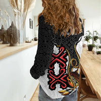 Personalised Papua New Guinea Oro Necklace Women Casual Shirt Black Melanesia Traditional Pattern LT9 - Polynesian Pride