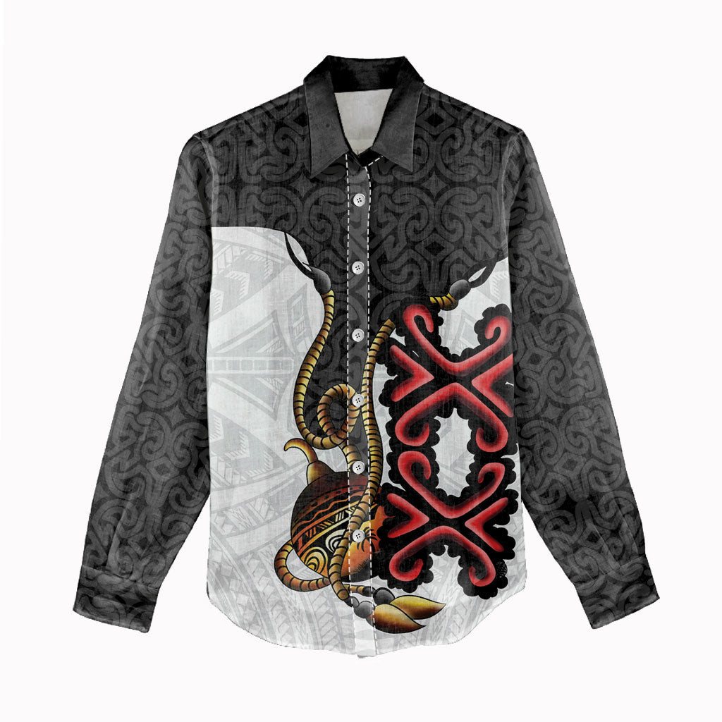 Personalised Papua New Guinea Oro Necklace Women Casual Shirt Black Melanesia Traditional Pattern LT9 - Polynesian Pride