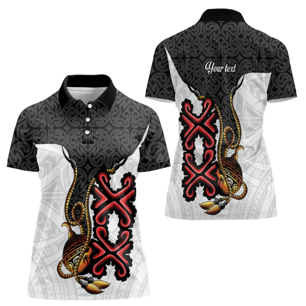 Personalised Papua New Guinea Oro Necklace Women Polo Shirt Black Melanesia Traditional Pattern LT9 - Polynesian Pride