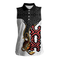 Personalised Papua New Guinea Oro Necklace Women Sleeveless Polo Shirt Black Melanesia Traditional Pattern LT9 Female Black - Polynesian Pride