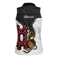 Personalised Papua New Guinea Oro Necklace Women Sleeveless Polo Shirt Black Melanesia Traditional Pattern LT9 - Polynesian Pride
