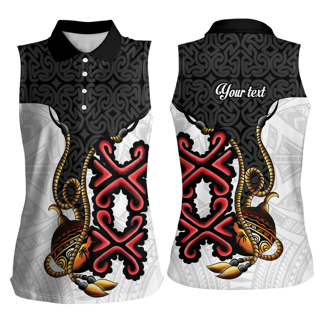 Personalised Papua New Guinea Oro Necklace Women Sleeveless Polo Shirt Black Melanesia Traditional Pattern LT9 - Polynesian Pride