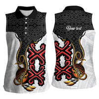 Personalised Papua New Guinea Oro Necklace Women Sleeveless Polo Shirt Black Melanesia Traditional Pattern LT9 - Polynesian Pride
