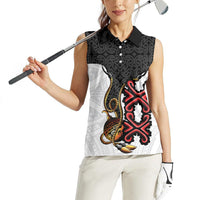 Personalised Papua New Guinea Oro Necklace Women Sleeveless Polo Shirt Black Melanesia Traditional Pattern LT9 - Polynesian Pride