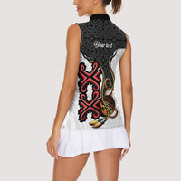 Personalised Papua New Guinea Oro Necklace Women Sleeveless Polo Shirt Black Melanesia Traditional Pattern LT9 - Polynesian Pride