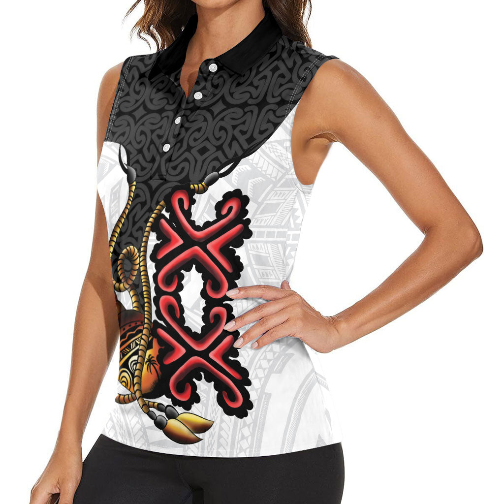 Personalised Papua New Guinea Oro Necklace Women Sleeveless Polo Shirt Black Melanesia Traditional Pattern LT9 - Polynesian Pride