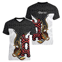 Personalised Papua New Guinea Oro Necklace Women V-Neck T-Shirt Black Melanesia Traditional Pattern LT9 - Polynesian Pride