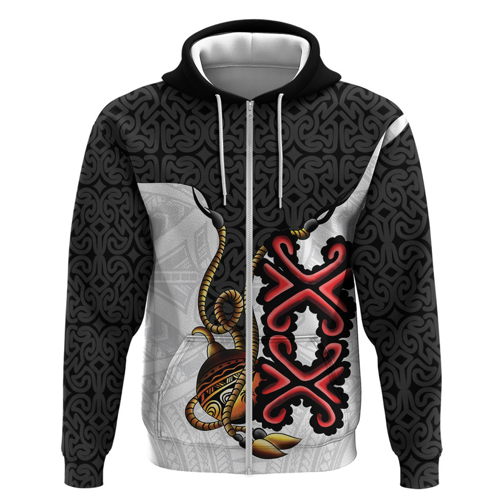 Personalised Papua New Guinea Oro Necklace Zip Hoodie Black Melanesia Traditional Pattern LT9 Zip Hoodie Black - Polynesian Pride
