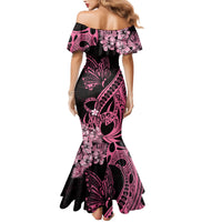 Polynesian Floral Butterfly Family Matching Mermaid Dress and Hawaiian Shirt Breast Cancer Pink Ribbon LT9 - Polynesian Pride