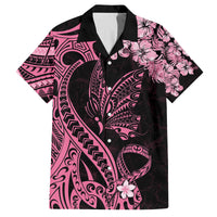 Polynesian Floral Butterfly Family Matching Tank Maxi Dress and Hawaiian Shirt Breast Cancer Pink Ribbon LT9 Dad's Shirt - Short Sleeve Pink - Polynesian Pride
