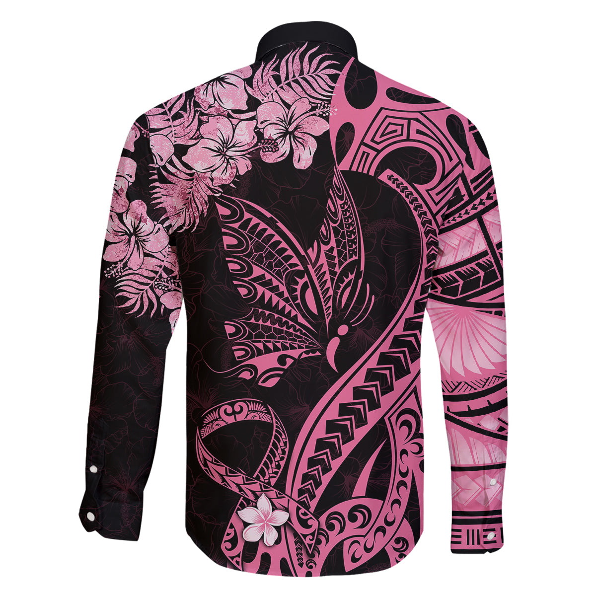 Polynesian Floral Butterfly Family Matching Tank Maxi Dress and Hawaiian Shirt Breast Cancer Pink Ribbon LT9 - Polynesian Pride