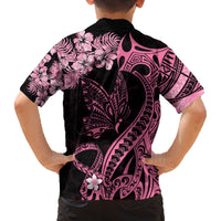Personalised Polynesian Floral Butterfly Family Matching Short Sleeve Bodycon Dress and Hawaiian Shirt Breast Cancer Pink Ribbon LT9 - Polynesian Pride