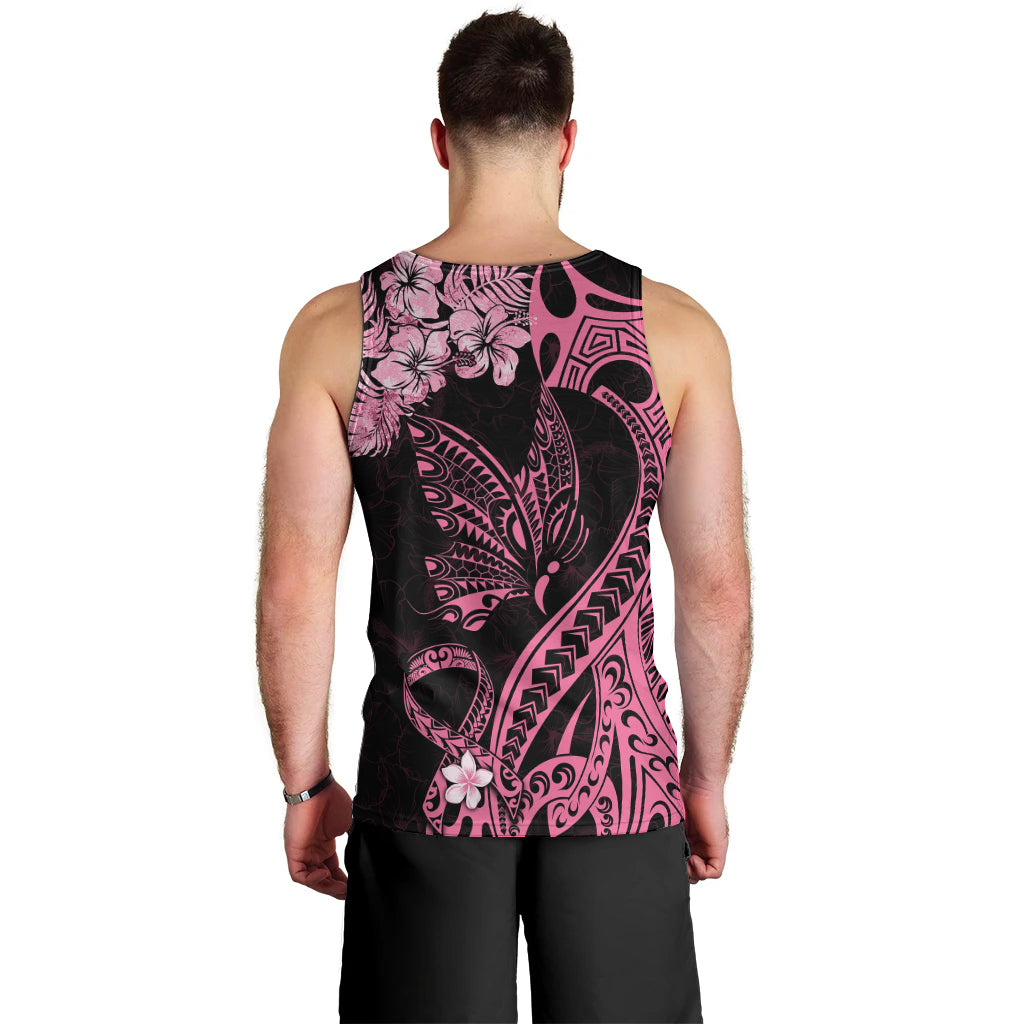 Personalised Polynesian Floral Butterfly Men Tank Top Breast Cancer Pink Ribbon LT9 - Polynesian Pride
