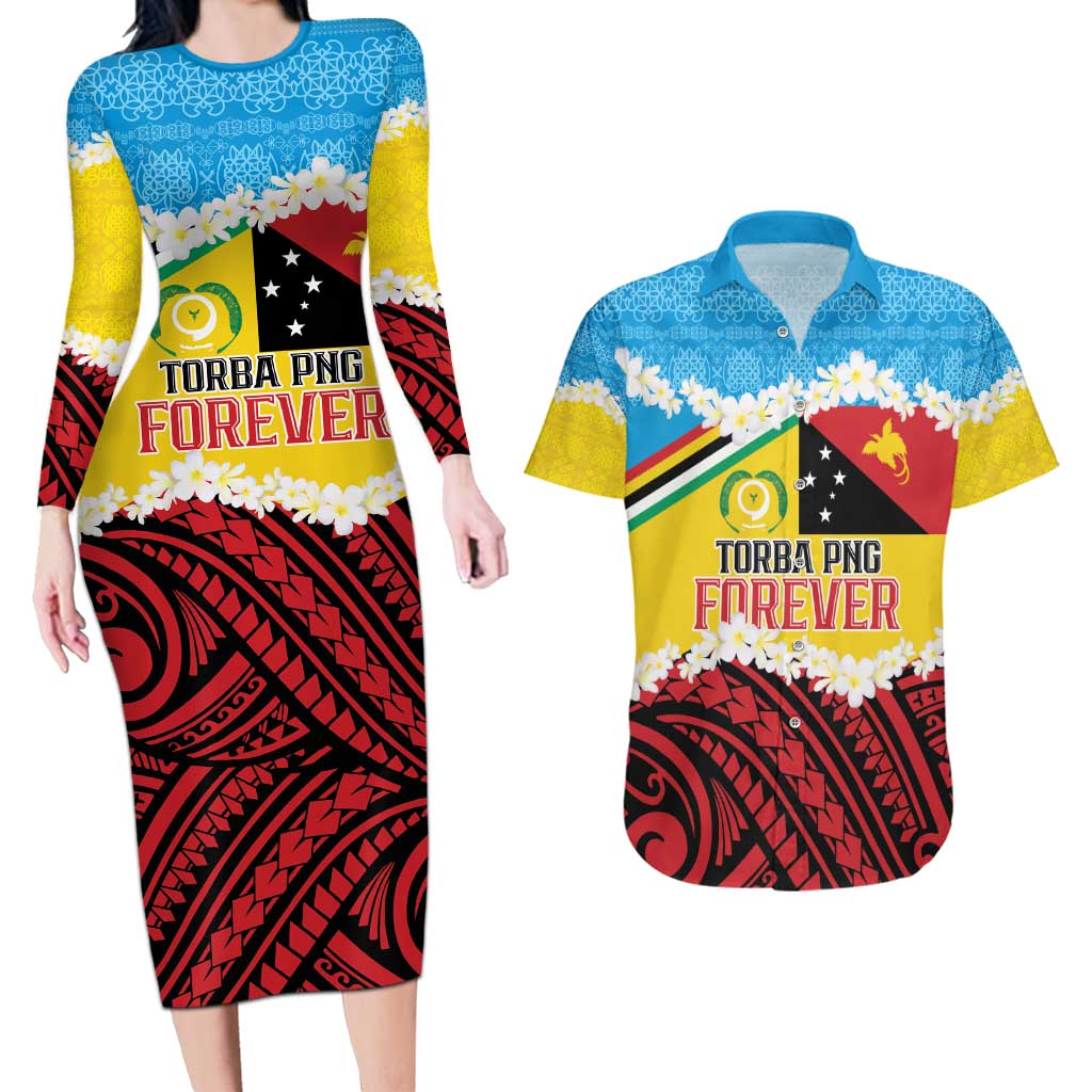 Personalised Torba PNG Forever Couples Matching Long Sleeve Bodycon Dress and Hawaiian Shirt Polynesian Sand Art LT9 Green - Polynesian Pride