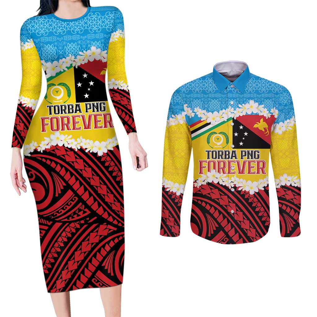 Personalised Torba PNG Forever Couples Matching Long Sleeve Bodycon Dress and Long Sleeve Button Shirt Polynesian Sand Art LT9 Green - Polynesian Pride