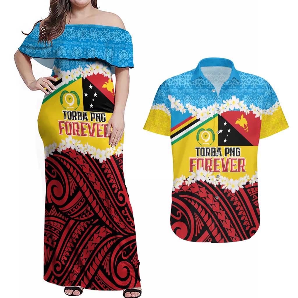 Personalised Torba PNG Forever Couples Matching Off Shoulder Maxi Dress and Hawaiian Shirt Polynesian Sand Art LT9 Green - Polynesian Pride