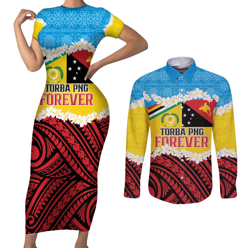 Personalised Torba PNG Forever Couples Matching Short Sleeve Bodycon Dress and Long Sleeve Button Shirt Polynesian Sand Art LT9 Green - Polynesian Pride