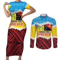Personalised Torba PNG Forever Couples Matching Short Sleeve Bodycon Dress and Long Sleeve Button Shirt Polynesian Sand Art LT9 Green - Polynesian Pride