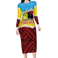 Personalised Torba PNG Forever Family Matching Long Sleeve Bodycon Dress and Hawaiian Shirt Polynesian Sand Art LT9 Mom's Dress Green - Polynesian Pride