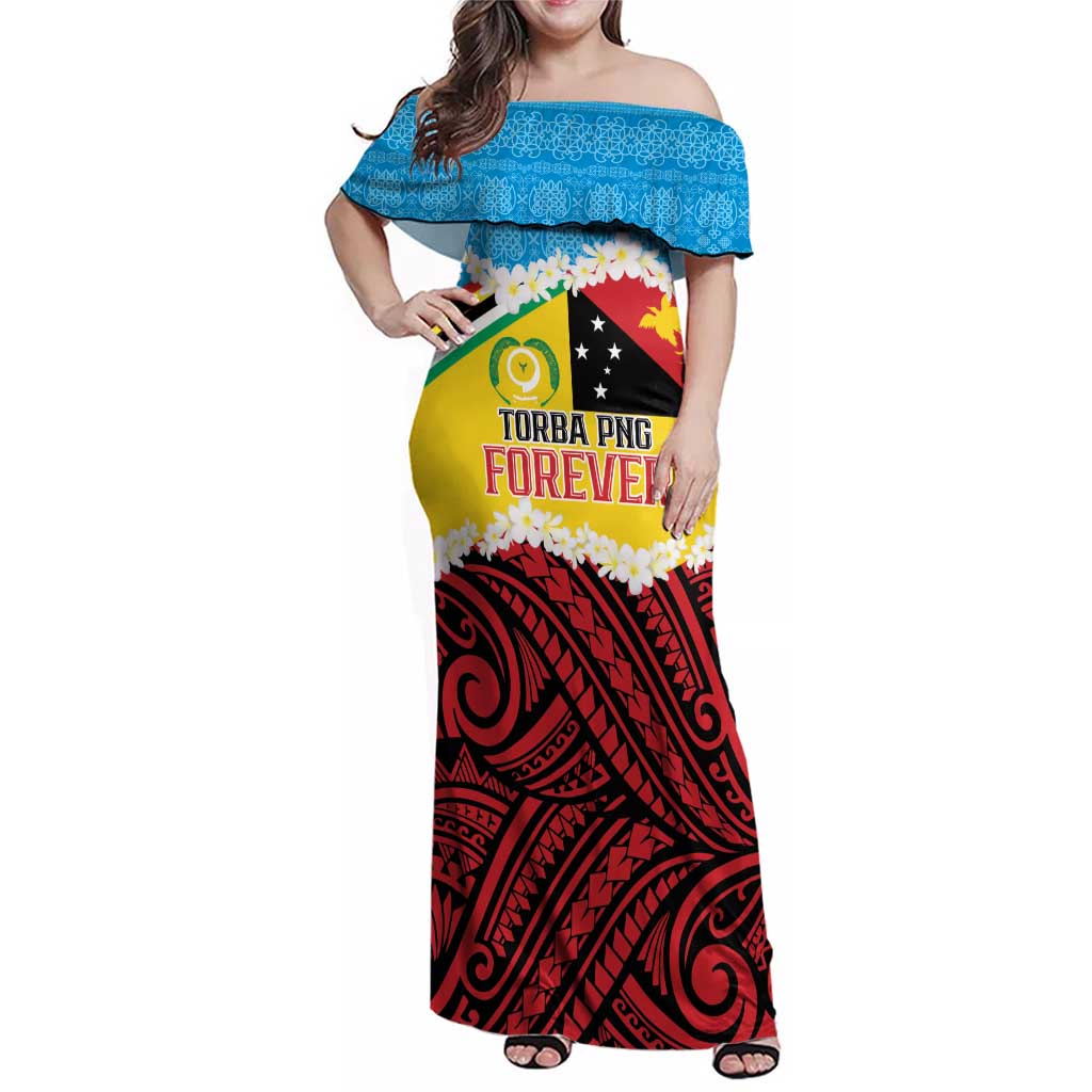 Personalised Torba PNG Forever Family Matching Off Shoulder Maxi Dress and Hawaiian Shirt Polynesian Sand Art LT9 Mom's Dress Green - Polynesian Pride