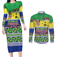 Personalised Malampa Fiji Forever Couples Matching Long Sleeve Bodycon Dress and Long Sleeve Button Shirt Tagimoucia Polynesian Sand Drawing LT9 Yellow - Polynesian Pride