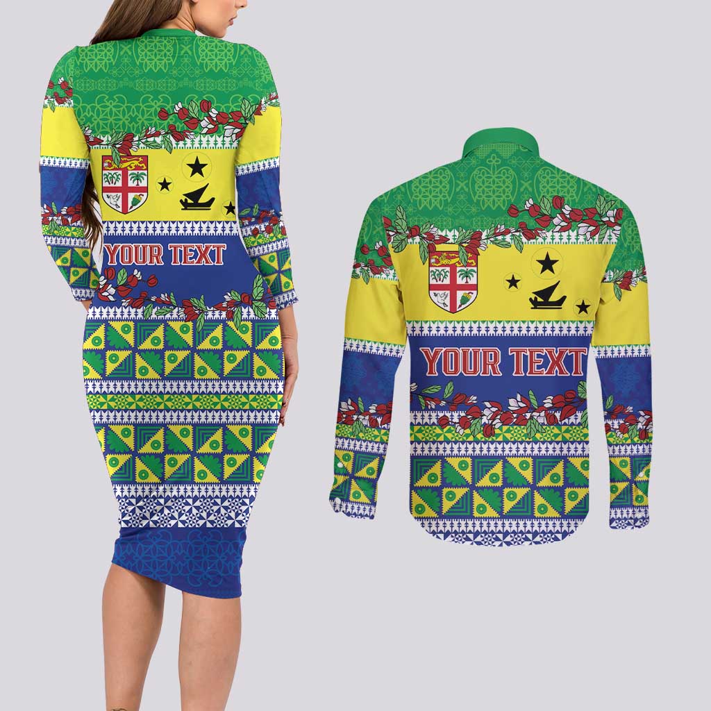 Personalised Malampa Fiji Forever Couples Matching Long Sleeve Bodycon Dress and Long Sleeve Button Shirt Tagimoucia Polynesian Sand Drawing LT9 - Polynesian Pride